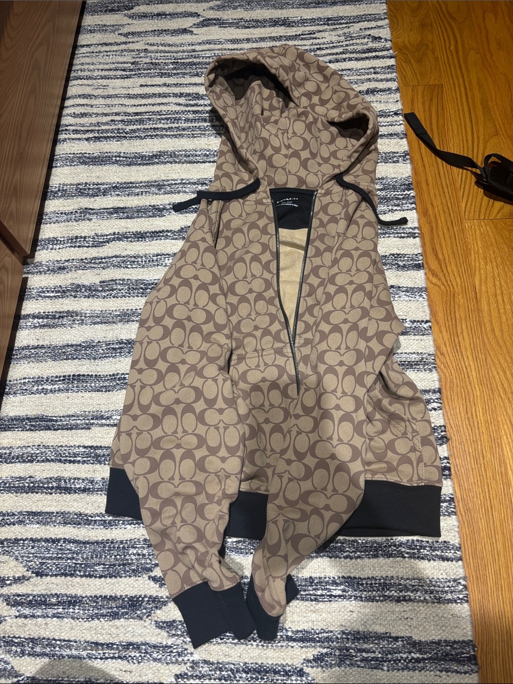 Coach Brown Signature Hooded Vest with Black Trim